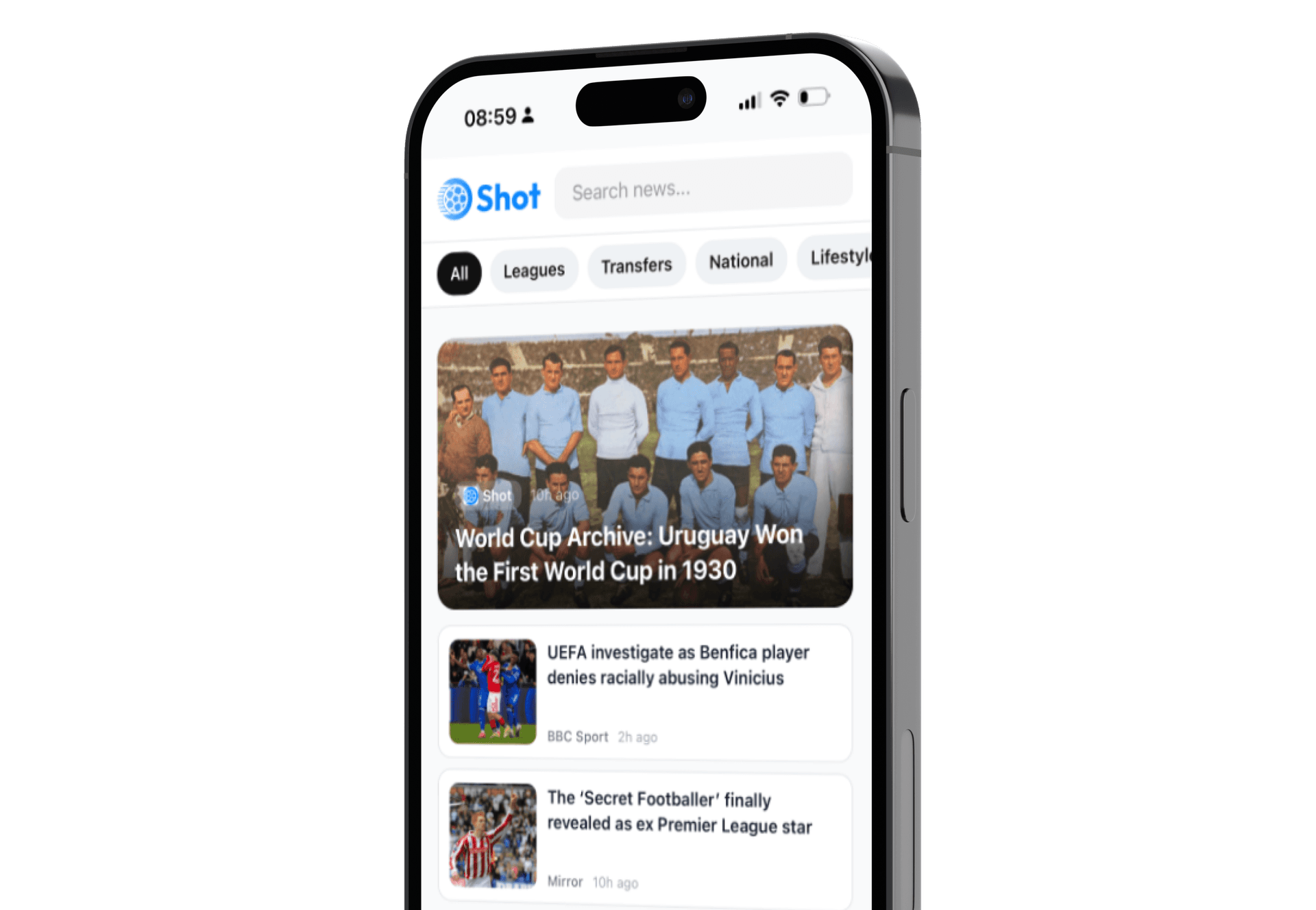Shot Football app showing a live match screen