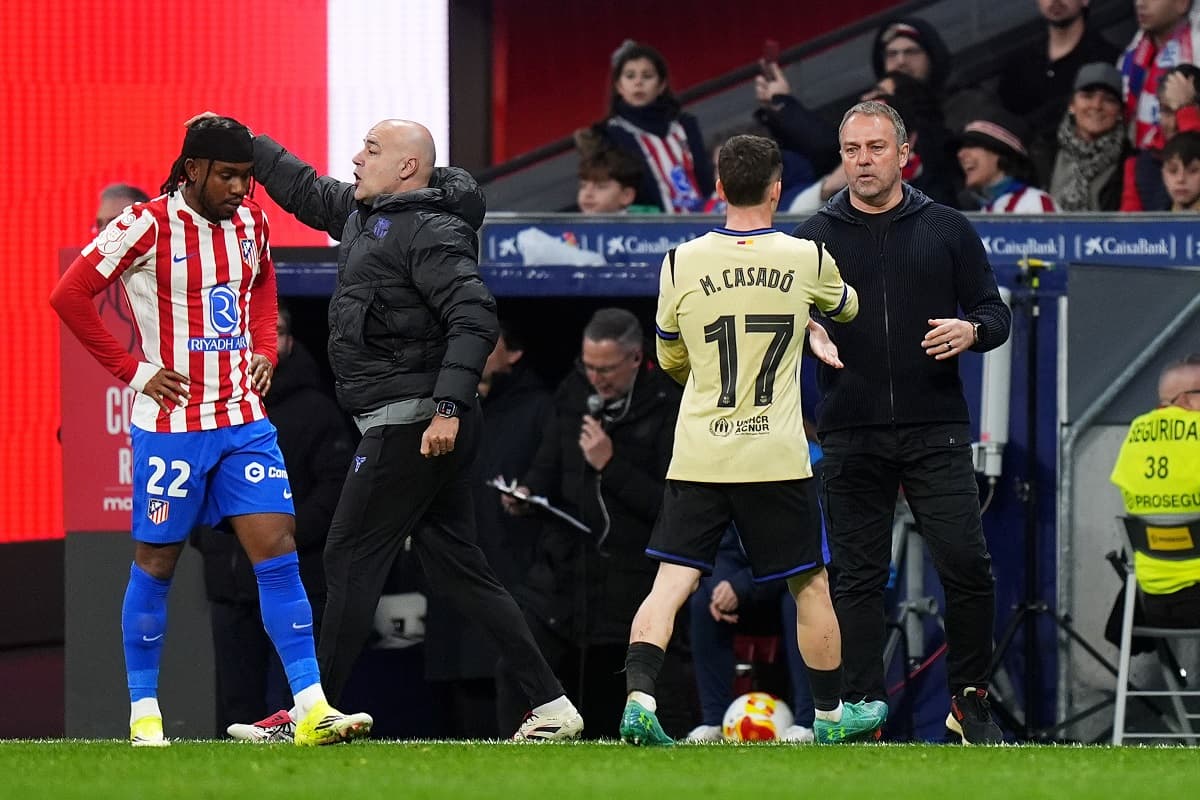 Barcelona manager Hansi Flick reacts to VAR controversy during Atletico Madrid defeat